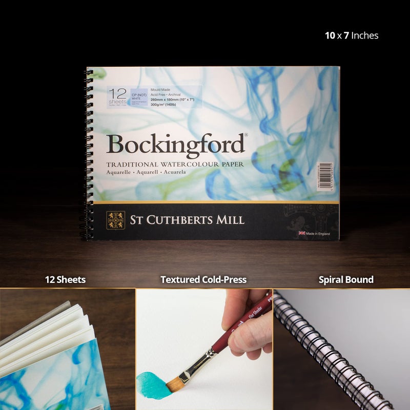 Bockingford St. Cuthberts Mill Bockingford Watercolor Paper Spiral Pad - 10x7-inch White Water Color Paper for Artists - 12 Sheets of 140lb Cold Press Watercolor Paper for Gouache Ink Acrylic Charcoal and More - Image 4